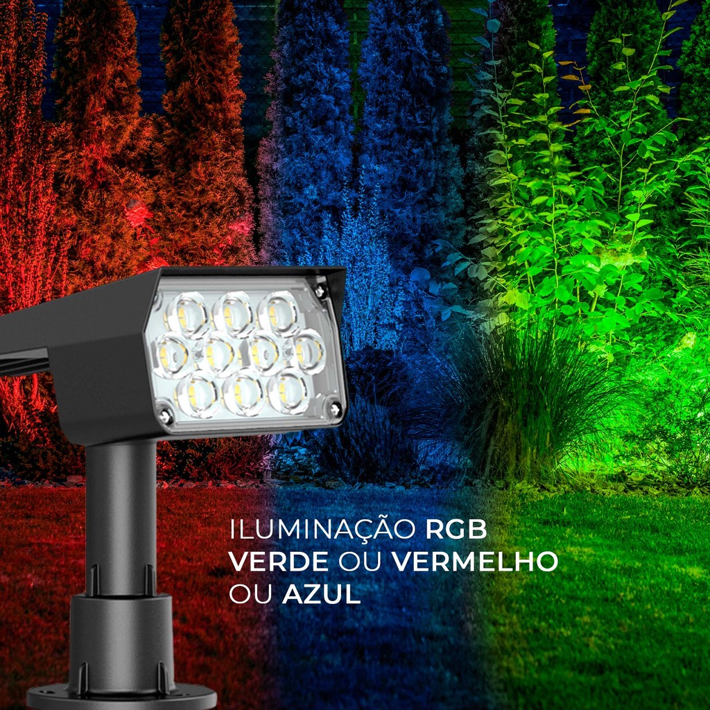 Espeto Solar LED RGB IP54 Refletor Jardim Colorido Selection Vermelho Verde Azul — Decoração Externo Automático