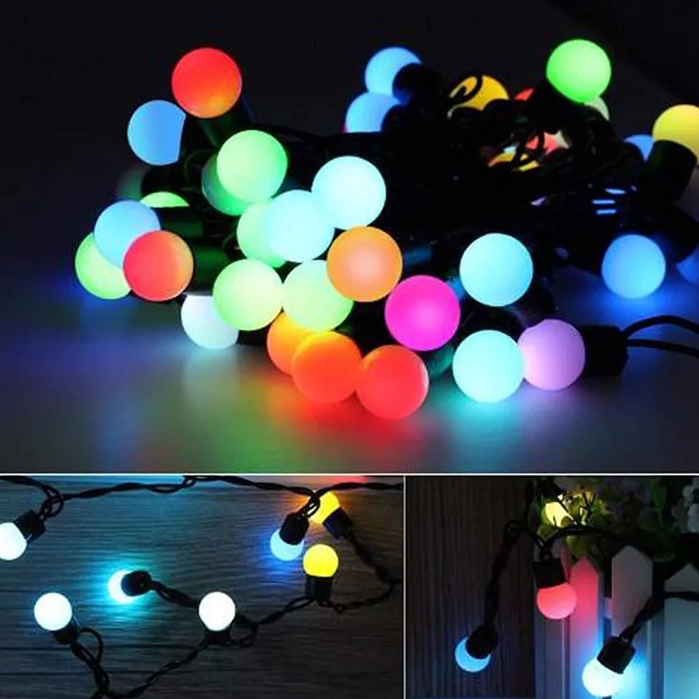 Cordão de Luzes 50 LEDs Globo Leitoso RGB Colorido 220v Decoração Pisca Natal Festa