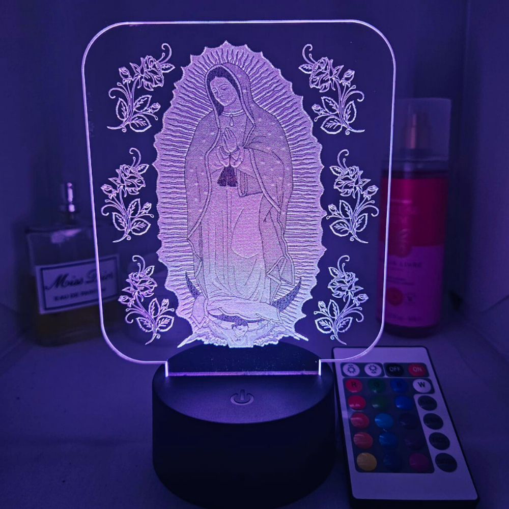 Luminária Led Abajur 3D Nossa Senhora de Guadalupe com controle RGB Presente e Decoração