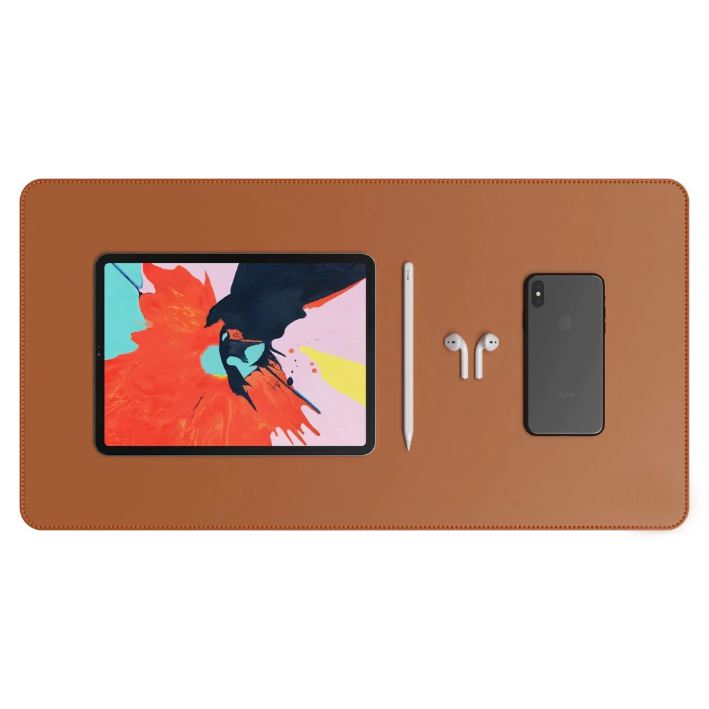 Desk Pad Gigante Couro Ecológico Caramelo Premium