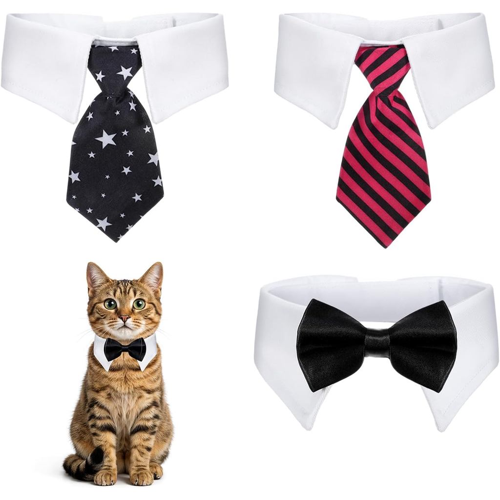 3 Pcs Dog Cat Tuxedo Collar with Adjustable Collars, Pet Bowtie Collar, Bow Tie Tux Costume, Formal Tuxedo Suit for Dog
