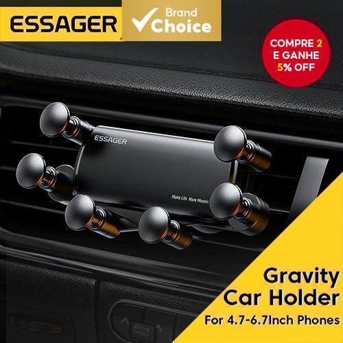 Suporte Magnético De Telefone Para Carro Essager Metal Gravity Air Vent Mount Rotação De 360 Smartphones De 4.7 A 6.7 Po