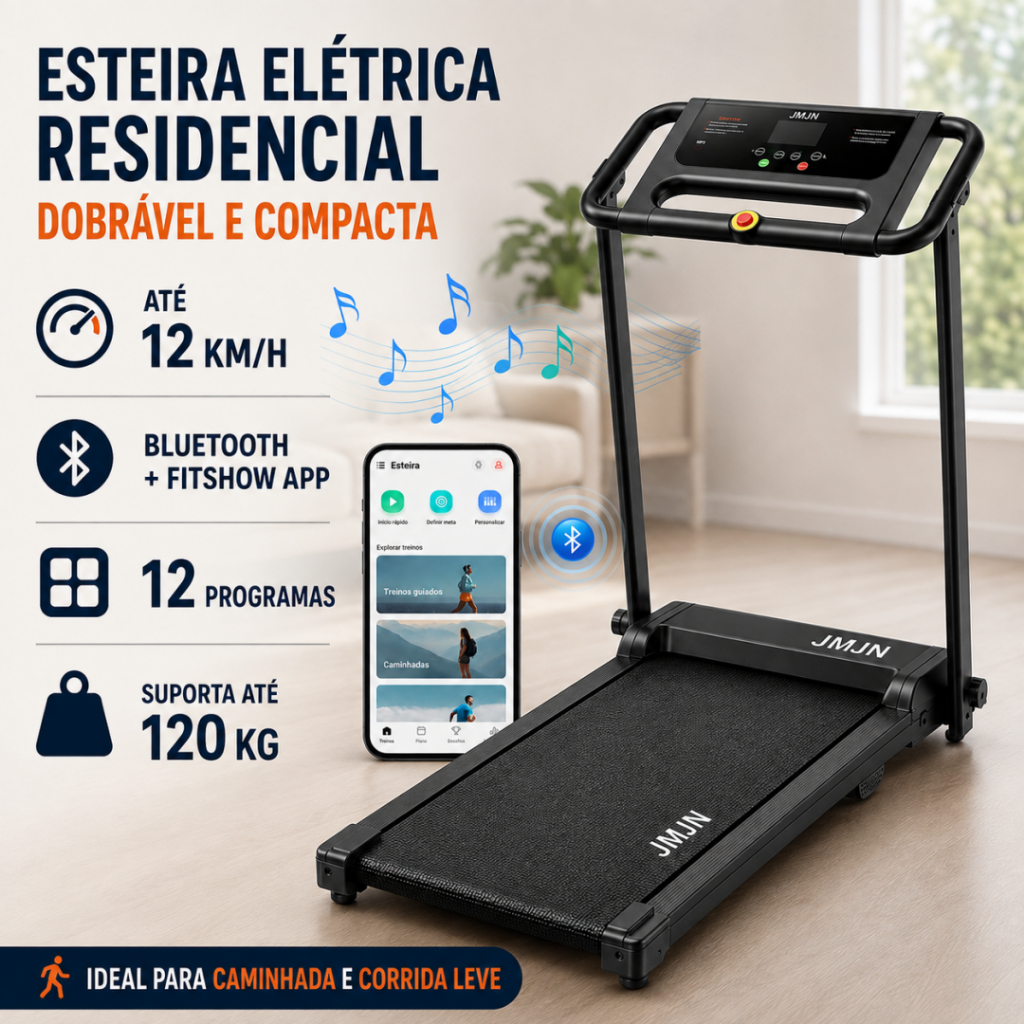 3.0HP Silent Electric Treadmill, Foldable with Bluetooth and Incline Adjustment, 12km/h, 120kg Capacity