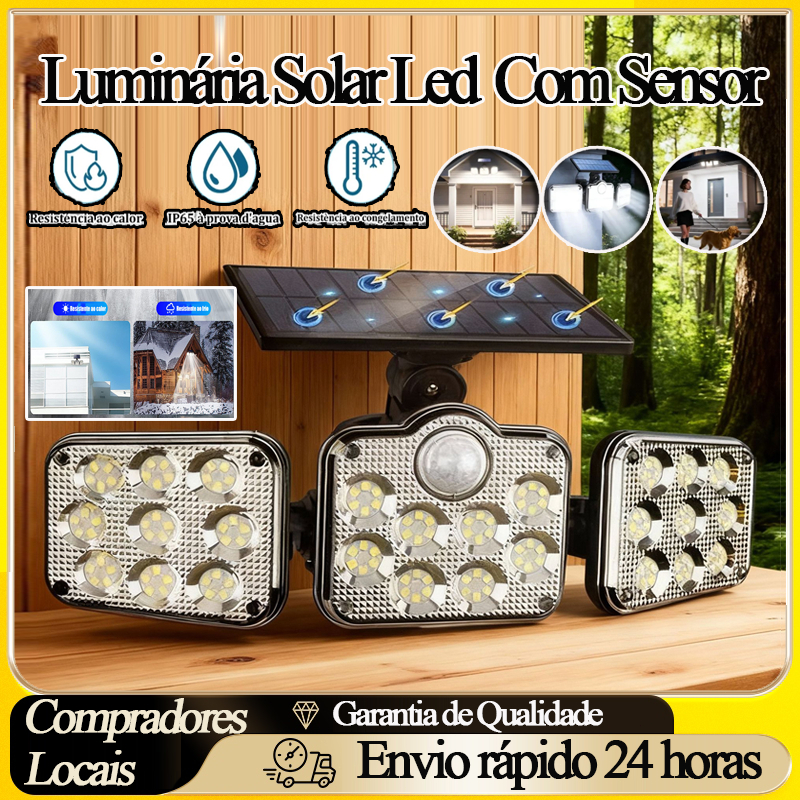 Luminária Solar Led  Com Sensor de Movimento Luz Fria Ajustável para ambientes externos Solar Light with Smart Motion