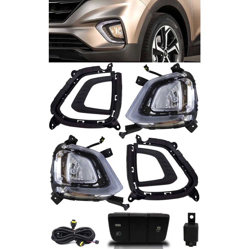 Kit Farol de Milha Neblina Hyundai Creta 2020 LED DRL PCD Attitude Smart - Lâmpada Halógena