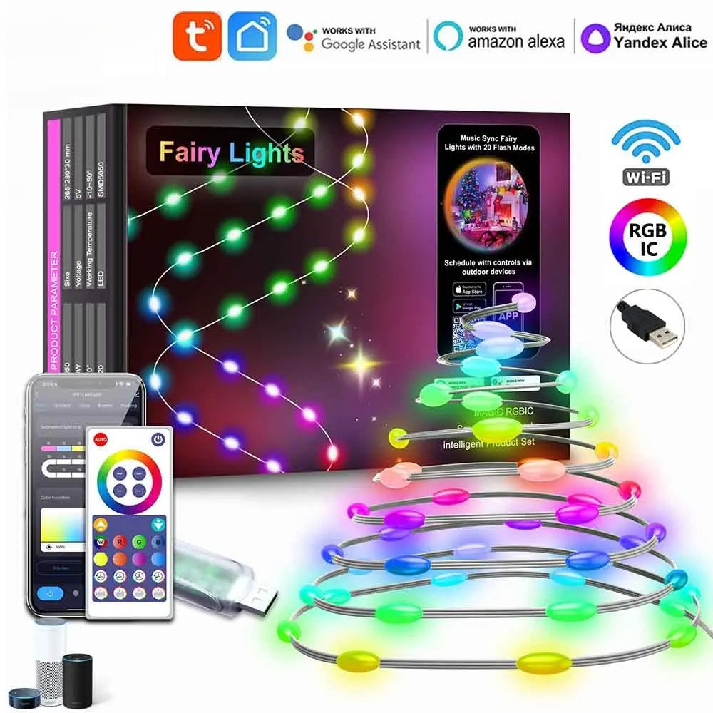 Atmosfera Festiva De Sincronização De Música Multicolorida LED Smart RGB IC Pixel Fairy String Lights