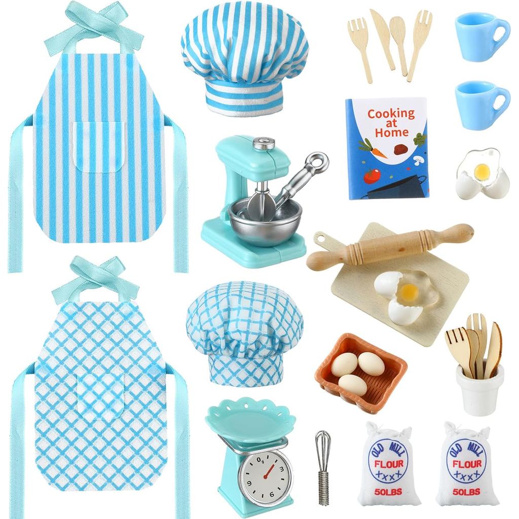 20 Pcs Christmas Elf Outfits for Kids Xmas Kitchen Cooking Clothes Accessories Include Mini Baking Props Set Baker Tools