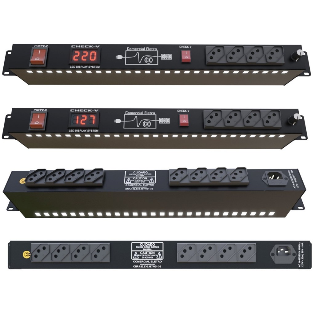 Regua Rack Light De Ac Profissional Led 12 Tomadas 10a 2500w Extensão Padrão Rack