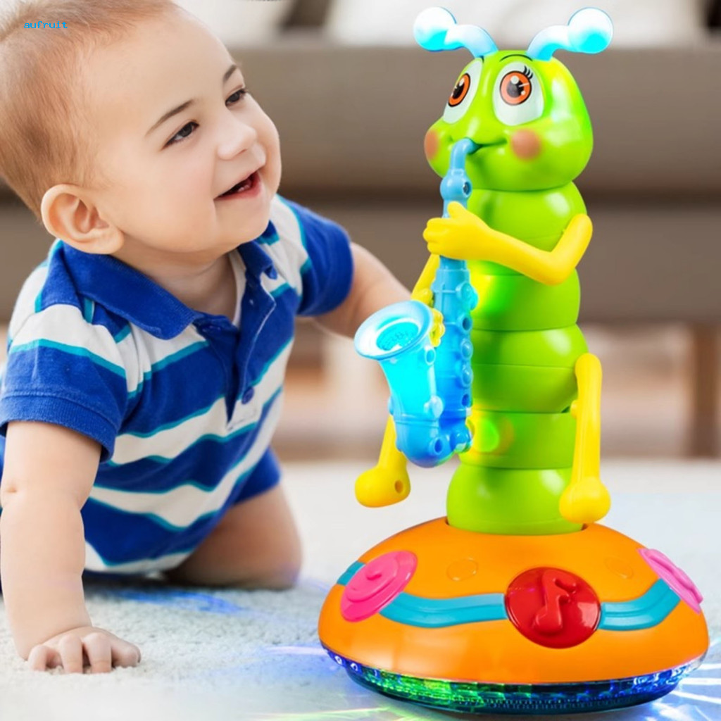Dance Toy Electric Dancing Caterpillar with Led Lights Music Swinging Saxophone – Crawling Toddler for Boys Girls Perf