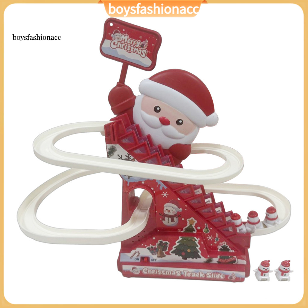Christmas Climbing Stairs Slide Toy with Music Led Lights for Toddlers – Electric Santa Ski Slope 5 Snowmen Roller Coa