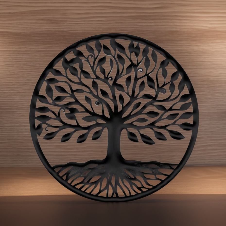 Quadro Decorativo Árvore da Vida Adesivado Mandala PET Preto Ambiente Aconchegante