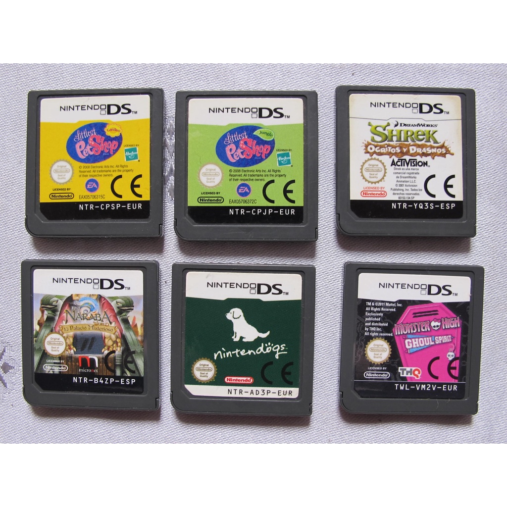 Kit Jogos Nintendo Ds - Shrek Ogritos, Littlest pet Shop, Nintendogs, monster hill e Naraba e acessórios