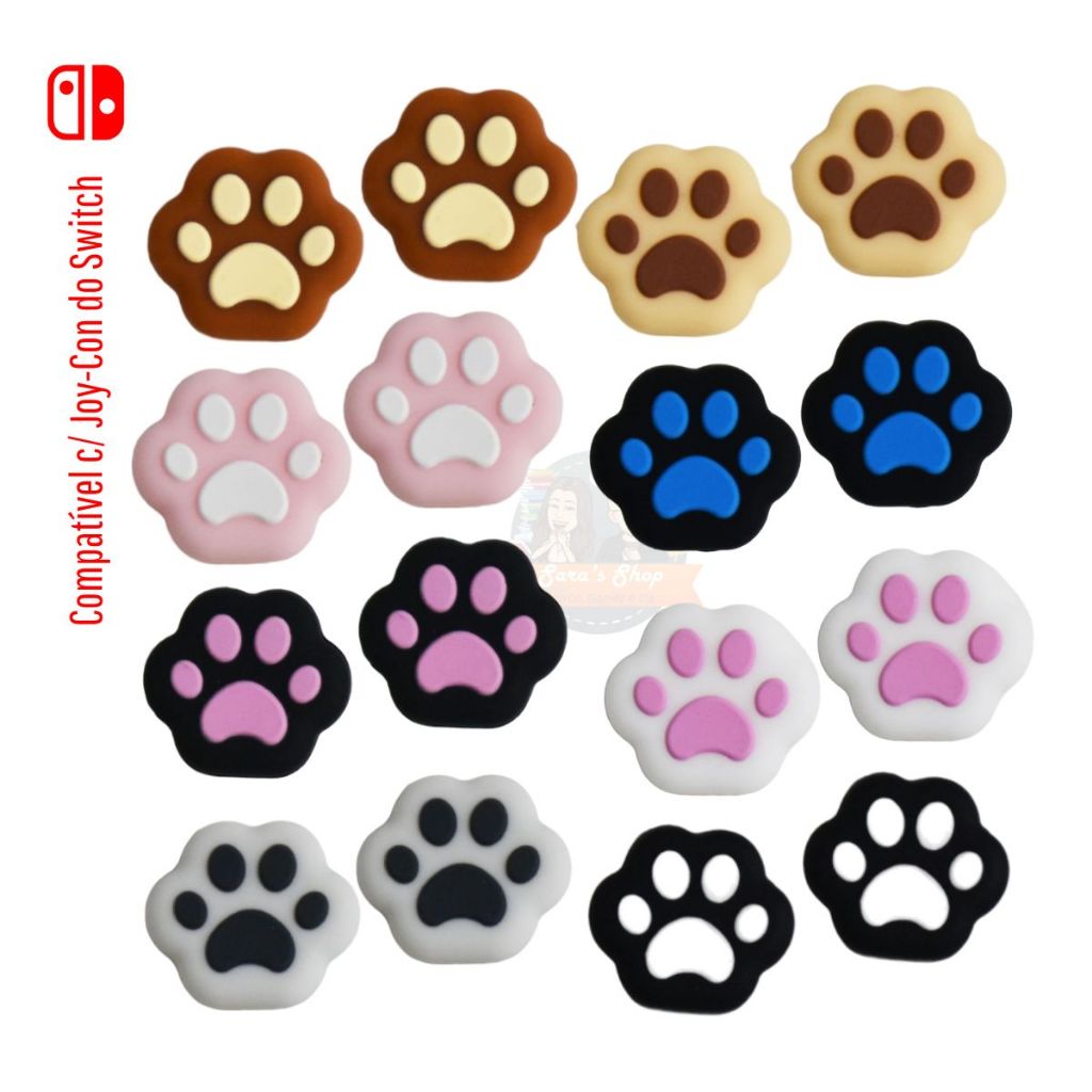 Par de Grip de Silicone para Analógico  de Joy-Con Nintendo Switch - Formado Patinha fofa paw pets
