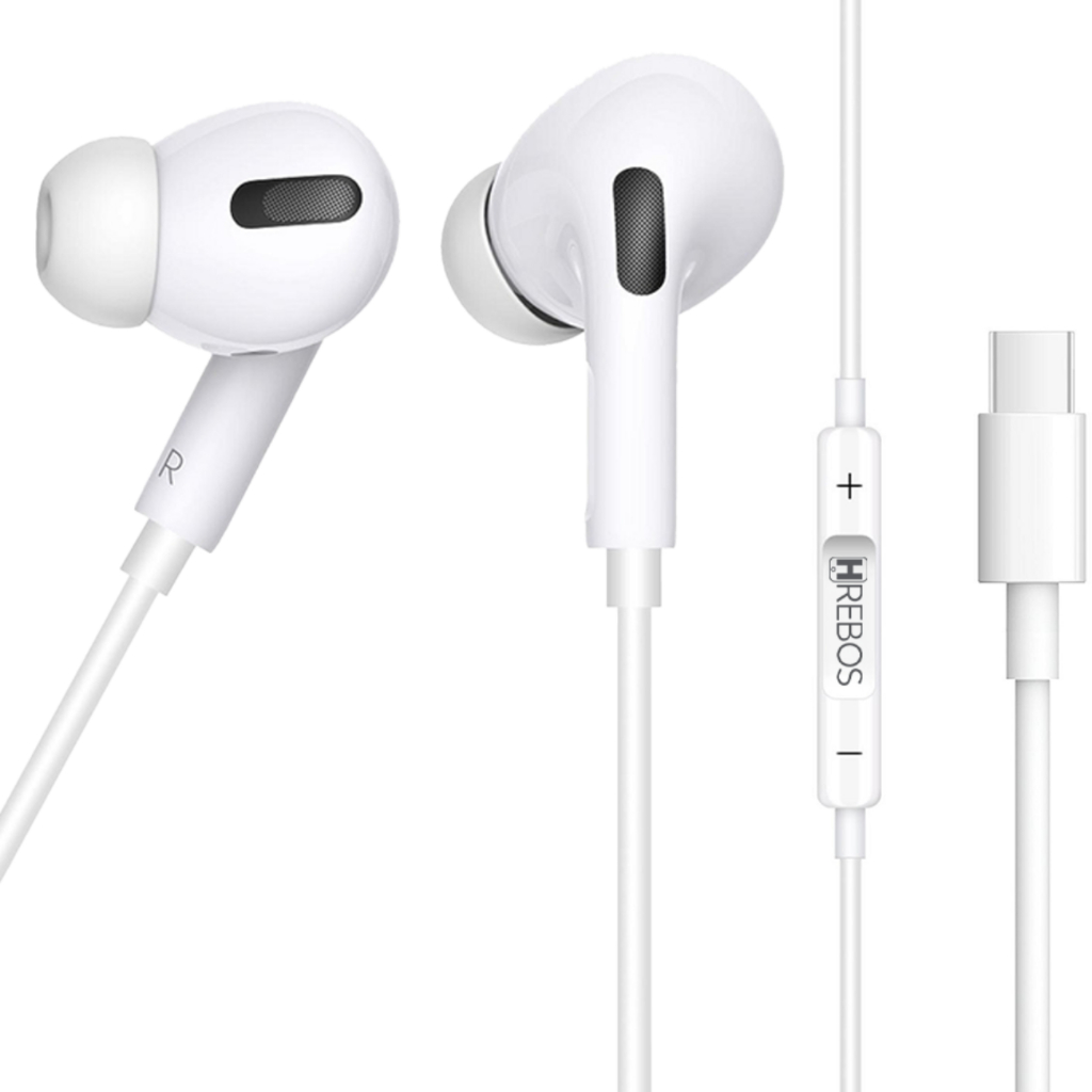 Fone de Ouvido In-ear USB-C Hrebos HS-359 com Microfone Branco