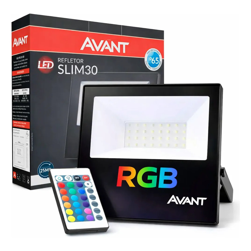 Refletor Colorido Led Slim 30w Rgb Ip65 A Prova D'água Preto