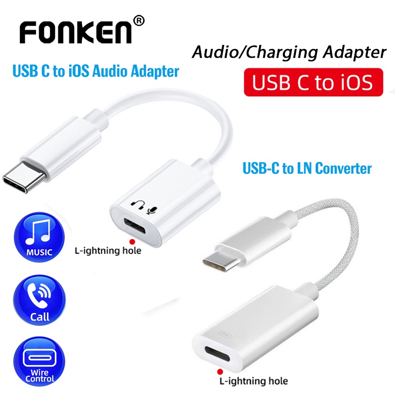 Adaptador de áudio para fone de ouvido feminino iOS do tipo macho USB-C para conector de cabo de carregamento e