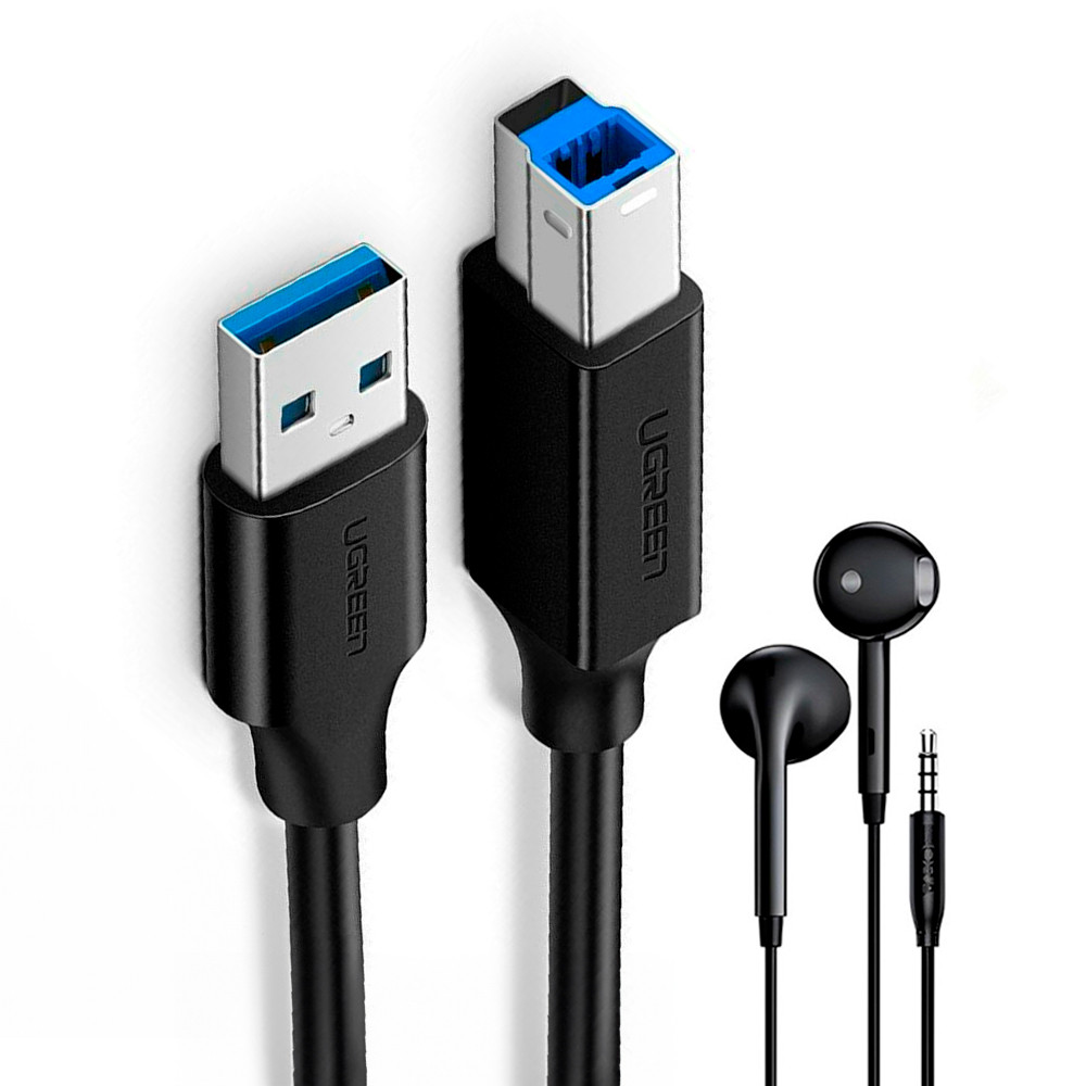 Ugreen Cabo Impressora Usb 3.0 para Tipo B  2M + Fone Ouvido (K-4303-5886)