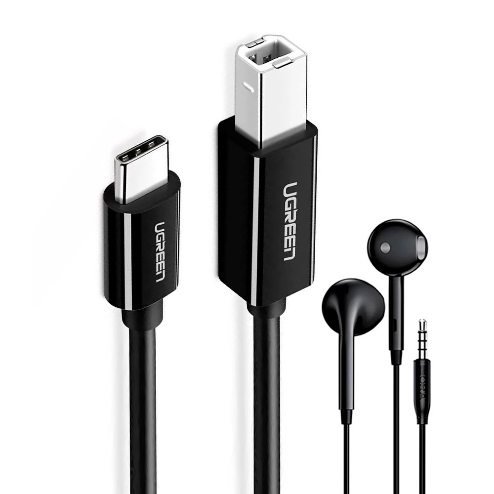 Ugreen Cabo Impressora Usb-C para Usb-B  2 M + Fone Ouvido (K-4894-5886)