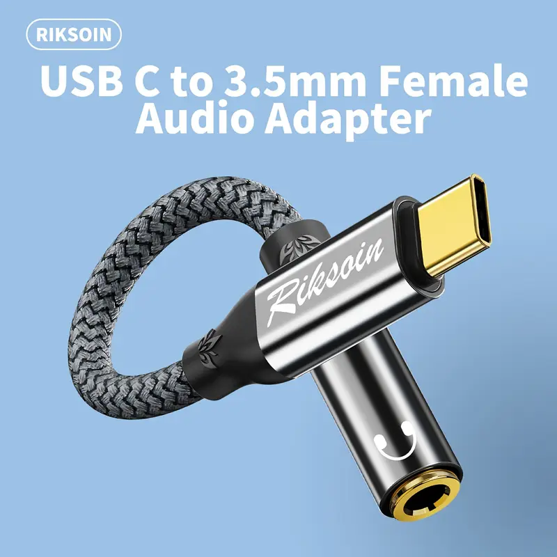 RIKSOIN USB-C Para Adaptador De Entrada De Fone De Ouvido De 3.5 Mm Cabo De Áudio De Nylon iPhone 15/16 Samsung S24/S23/