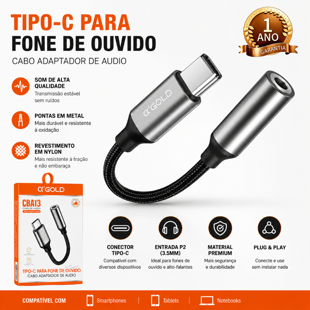 【Brasil Spot Sale】Adaptador Tipo-C para Fone 3.5mm P2 P3 CBA13 com DAC Áudio HD para Celular Android USB-C