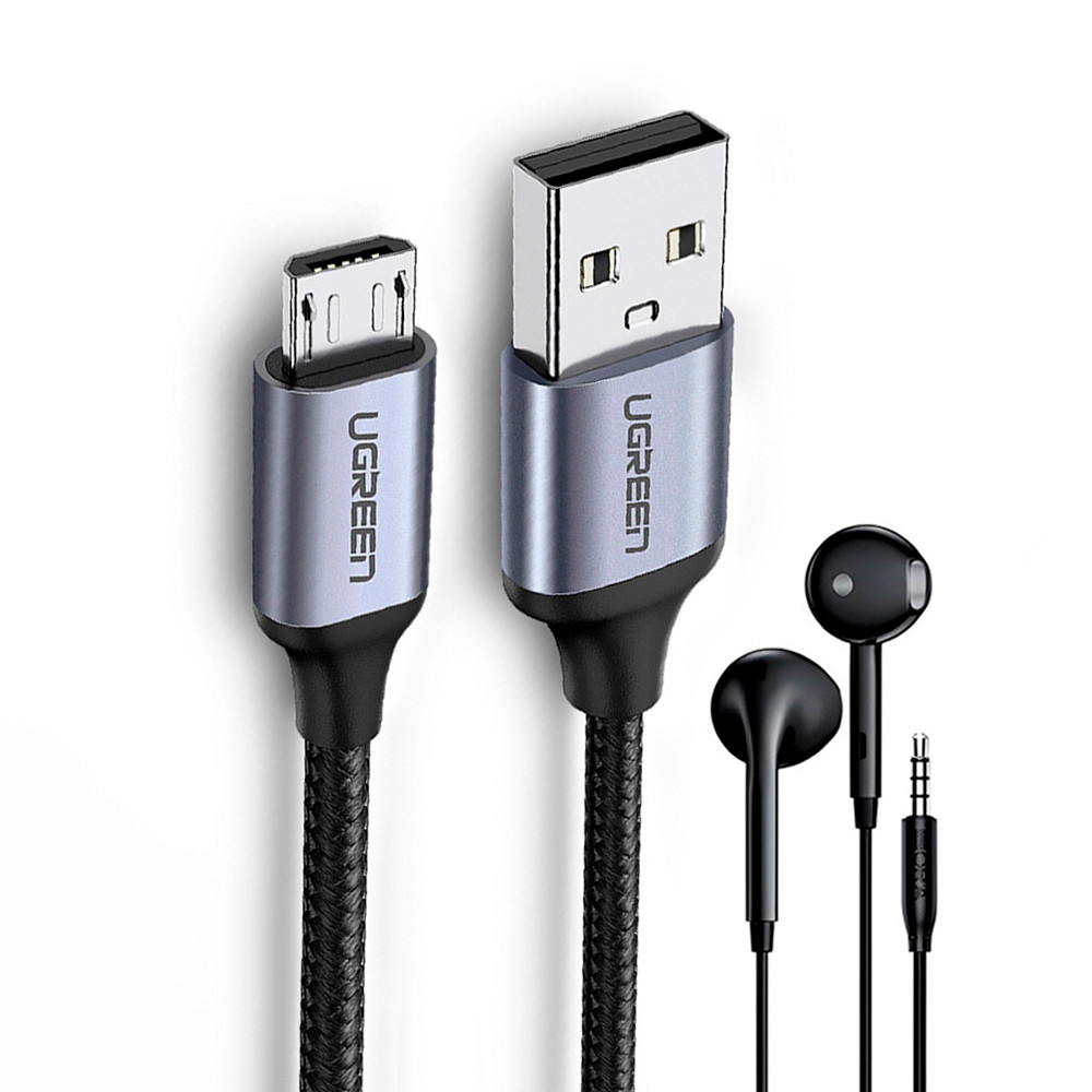 Ugreen Cabo Usb 2.0 para Micro Usb 2M Preto + Fone Ouvido (K-3057-5886)