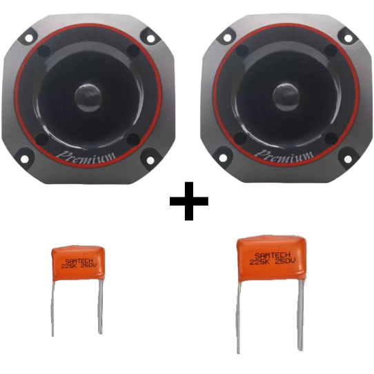 2 Super Tweeter RT335 +  2 Capacitor 225k 250v Fenólico 100Rms 8Ohms  - Premium