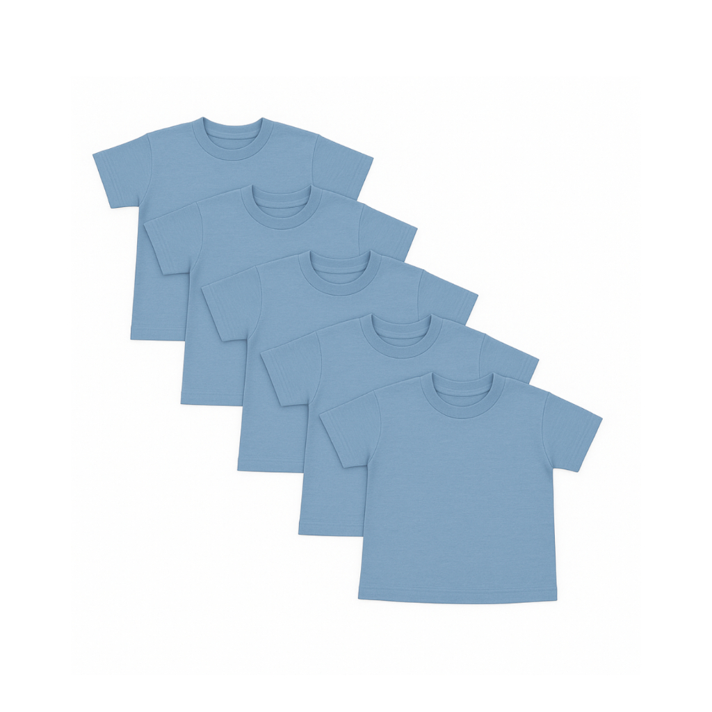 Kit 5 Camisetas Infantis Cinza 100% Algodão – 4 a 12 Anos