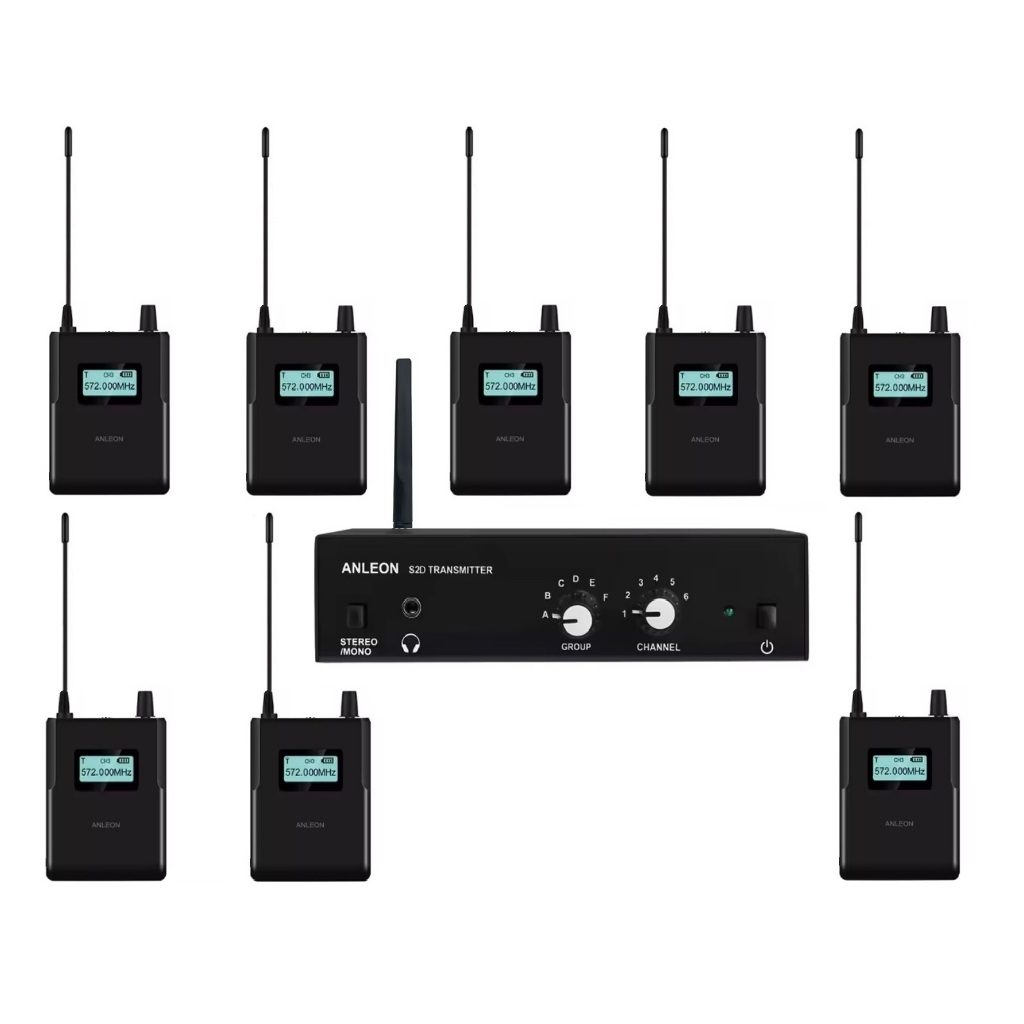 Retorno de Palco In Ear UHF Sem Fio Wireless Monitor Anleon S2D Digital c/ 08 Receptores