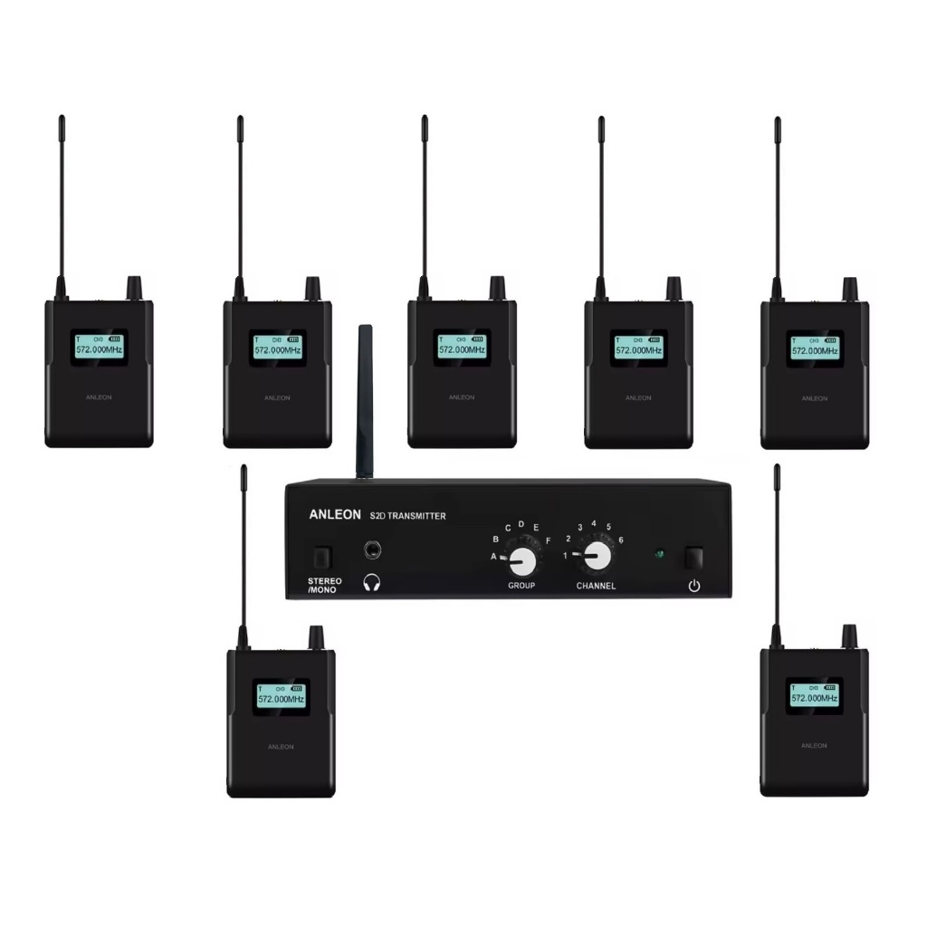 Retorno de Palco In Ear UHF Sem Fio Wireless Monitor Anleon S2D Digital c/ 07 Receptores