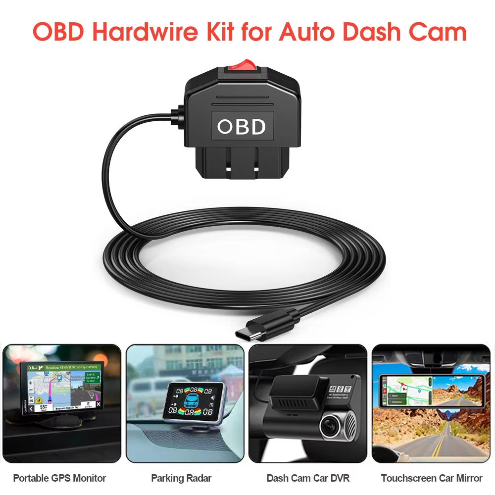 Dash Cam Hardwire Kit Buck Linha OBD Para Cabo Adaptador USB Dashcam Espelho CarPlay Monitor DVR Carregador 24 Horas De