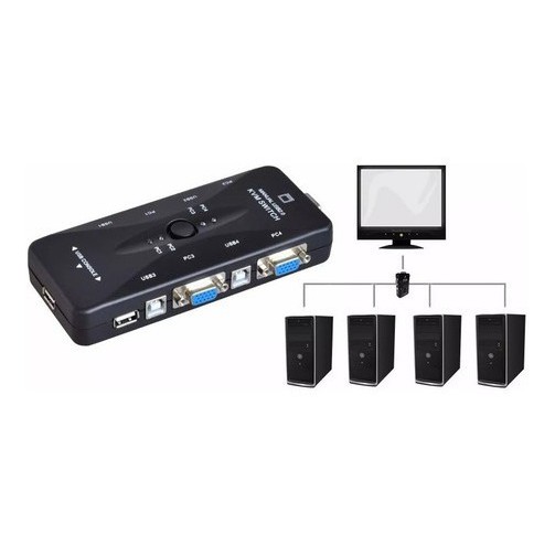 Chaveador Switch Kvm Vga 4 Pc Em 1 Monitor Mouse Teclado Usb