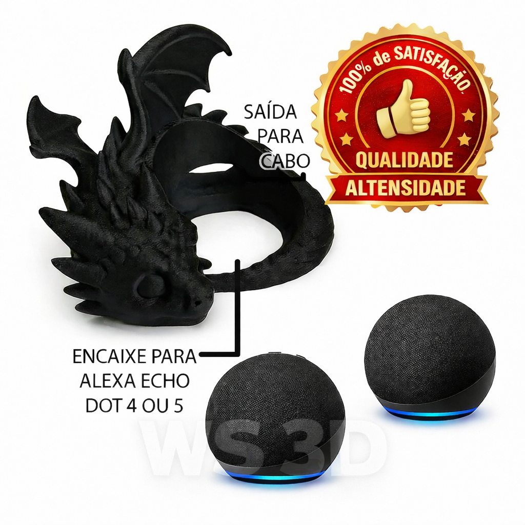 Suporte Dragão 3D Alexa Echo Dot 4ª e 5ª– Base Estável, Design Moderno e Acabamento Premium
