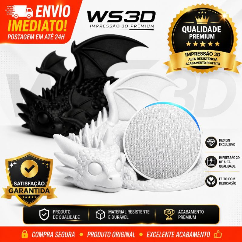 Suporte Dragão 3D para Alexa Echo Pop – Base Estável, Design Moderno e Acabamento Premium