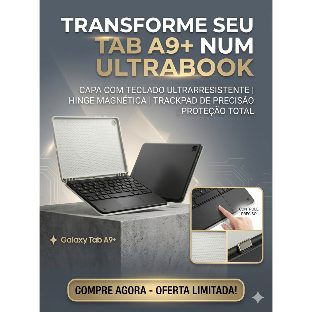 W.BILL Capa Teclado Touchpad Samsung Galaxy Tab A9 Plus Premium Transforme Em Notebook Smart Case Bluetooth