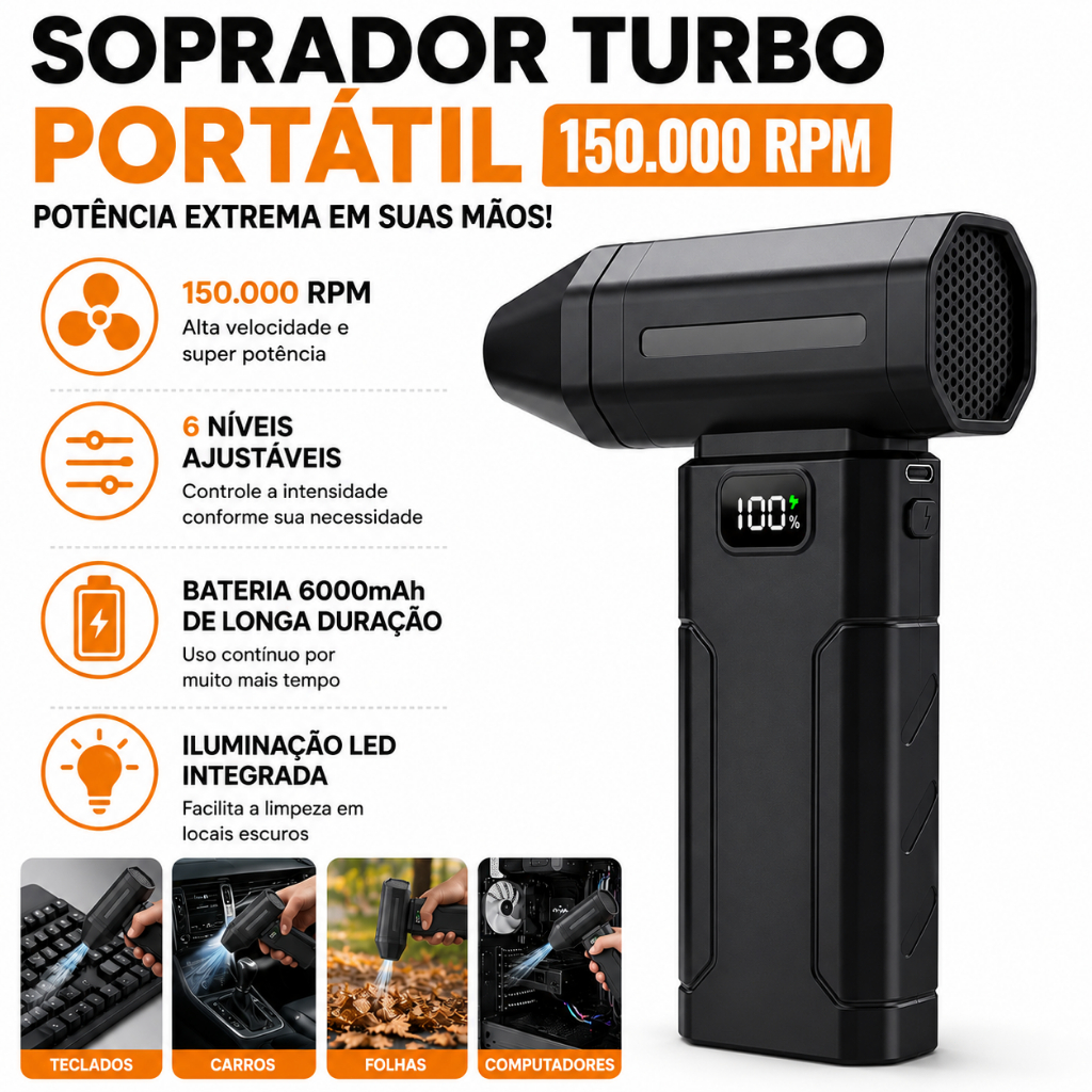 Turbo Air Blower Fan 150000 Portable Wireless Rpm 6 Velocidades Ajustáveis