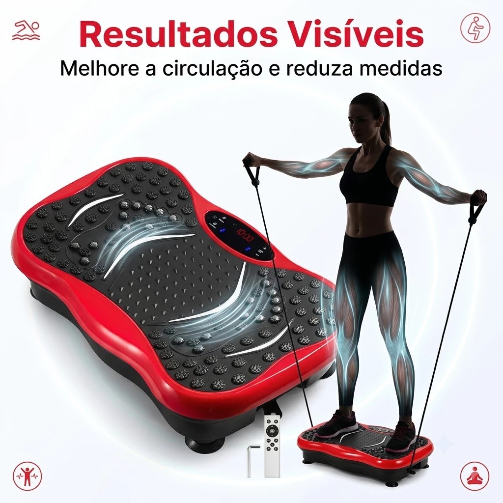 Plataforma Vibratória Emagrecimento, 99 Níveis c/ Controle Remoto e Bluetooth (Bivolt)