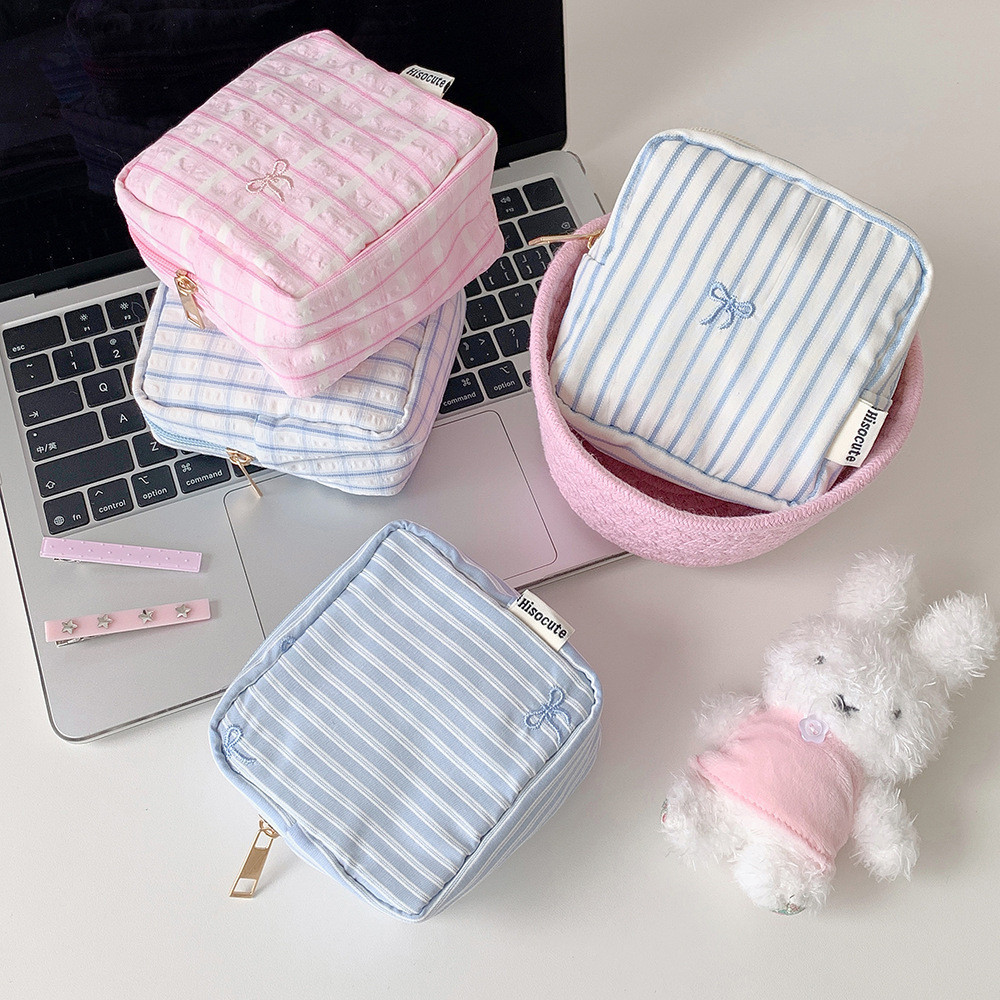 Bolsa De Maquiagem Minimalistamente Listrada , Portátil Para Fone De Ouvido Bluetooth , Envelope Vermelho Armazenamento