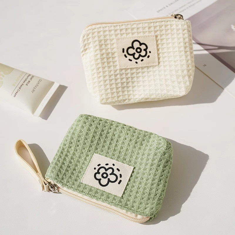 Simples Mini Waffle saco cosmético batom moeda bolsa cosméticos portátil ins estilo Bluetooth fone de ouvido saco de arm