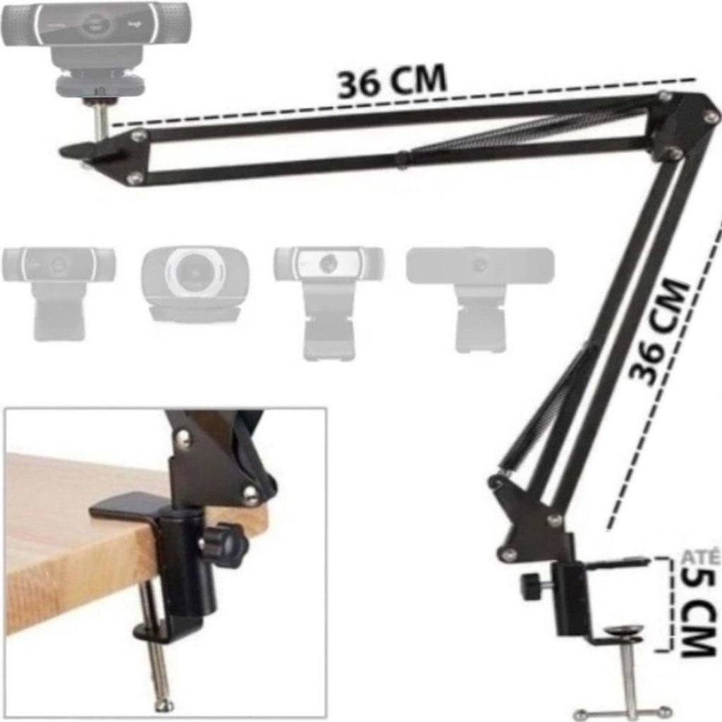 Suporte de Webcam Braço Articulado Flexível de Mesa Iluminação Estúdio 1/4
