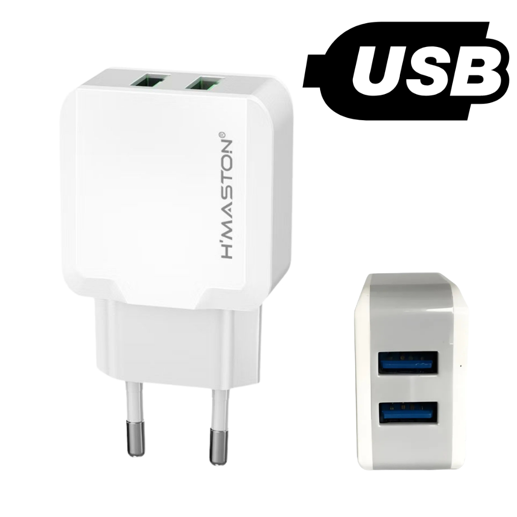 Fonte Carregador Para Celular Turbo Usb Branco Hmaston 2 USB Y05 Bivolt Iphone Android 4.1A Portátil