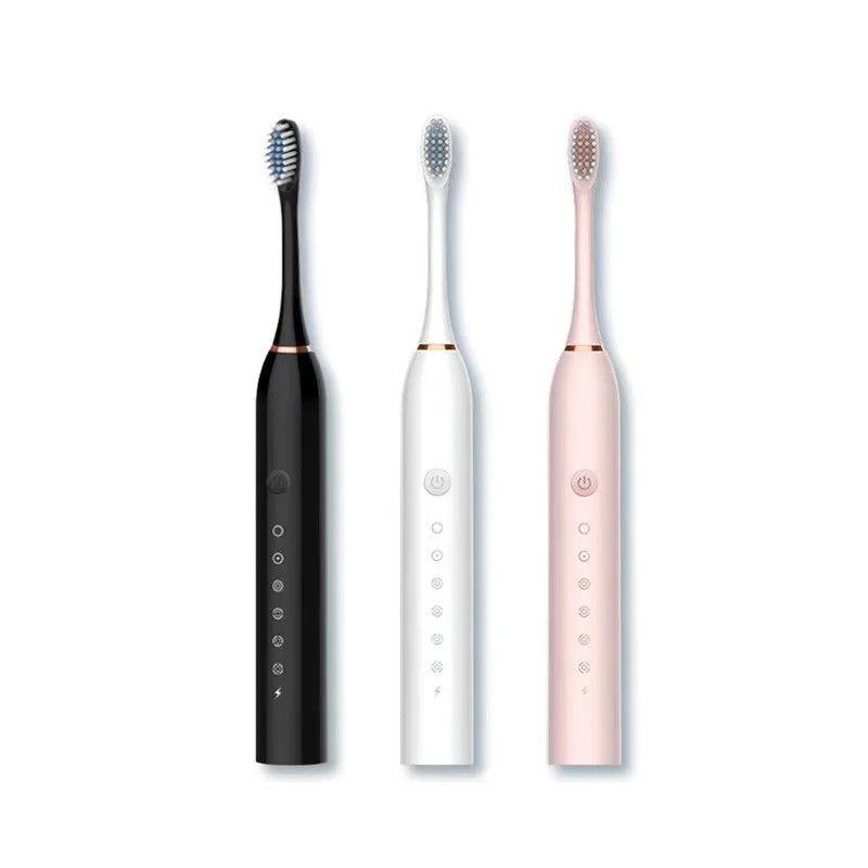 Escova de Dentes Elétrica 3 Cabeça, USB Recarregável, Limpeza de Alta Frequência com 6 Modos