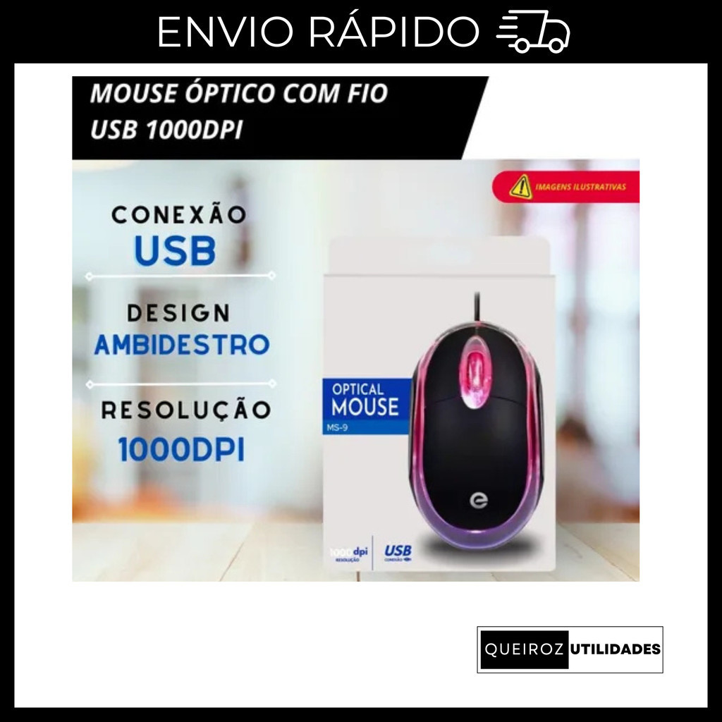 Mouse USB Com Fio Preto – Simples, Eficiente e Econômico para PC e Notebook