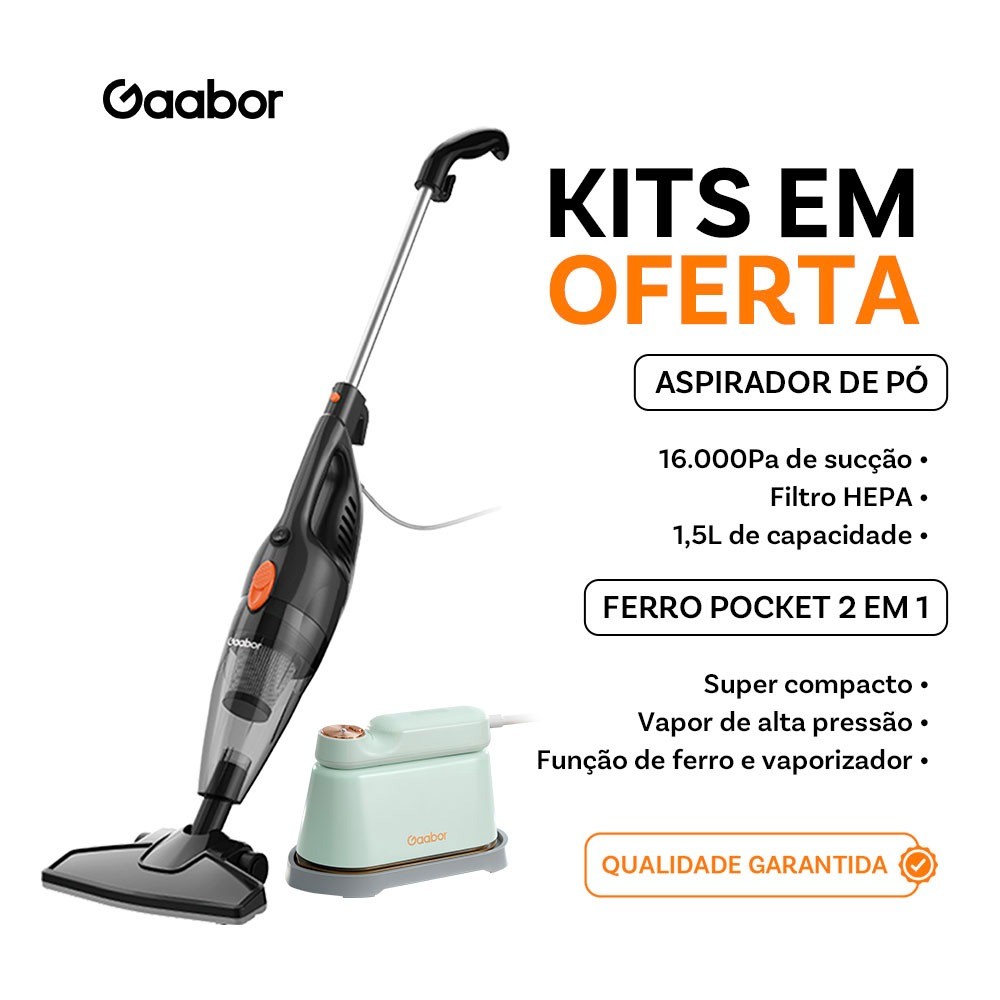[Venda em conjunto] Gaabor Aspirador de Pó Portátil 2 em 1 GVCW-M15A + Ferro de Passar a Vapor Portátil Top Clean
