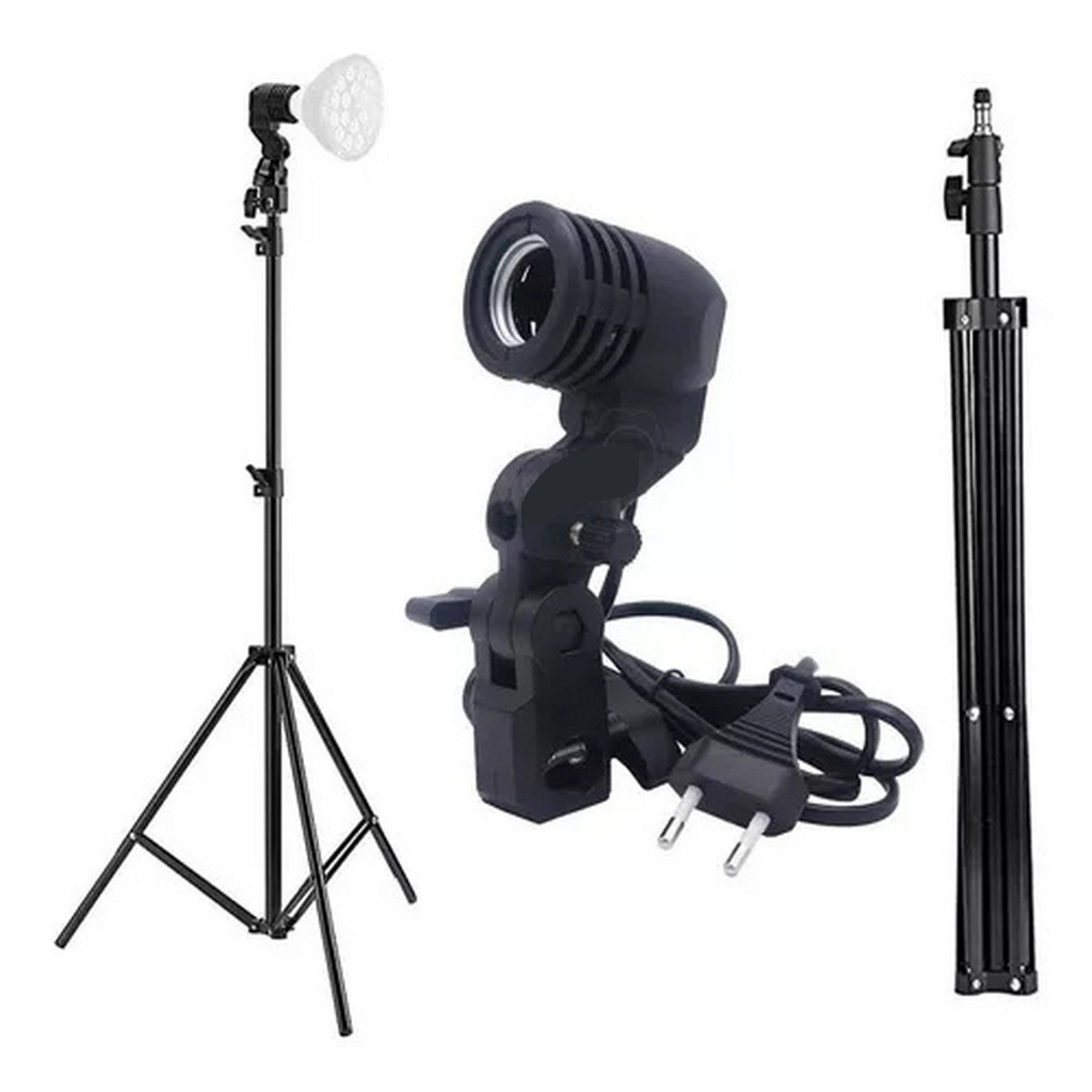 Kit Bocal Para Lâmpada Padrão E27 E Suporte Tripé Pedestal