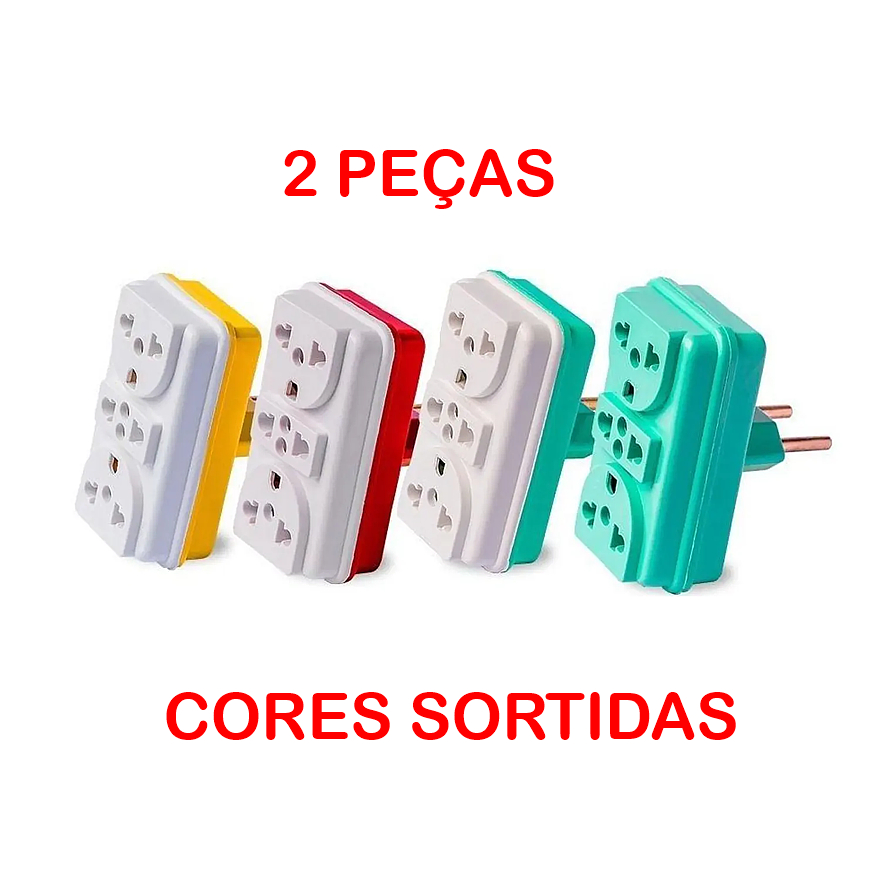 Kit C/ 2 Adaptadores De Tomada Benjamim Tripo Colorido Com 3 Entradas - 10A 20A - Bivolt 110V 220V