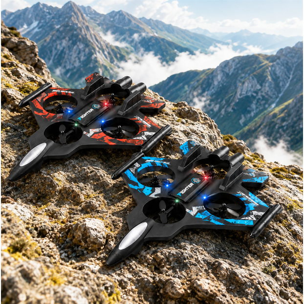 Avião Drone de Combate com Controle Remoto 2.4GHz, 4 Motores e Rolagem Acrobática  Presente Infantil