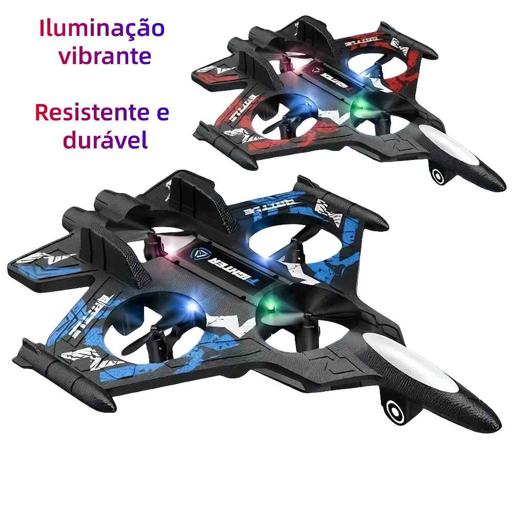 Avião Drone de Combate com Controle Remoto 2.4GHz, 4 Motores e Rolagem Acrobática  Presente Infantil
