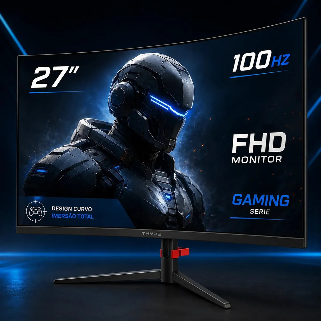 Monitor Curva 27'' Gaming Series 1ms Full Hd Tela Led 100hz Fhd 1920 X 1080p Cor Preto Thype Premium 127/220v