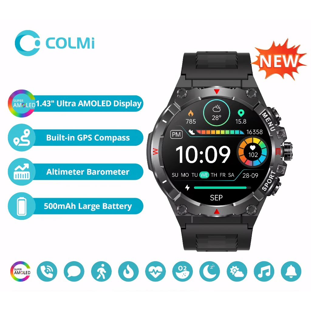 Smartwatch Colmi V76 - GPS Tela 1.43 Ultra Amoled, Bússola Embutida, Relógio Inteligente 500mAh