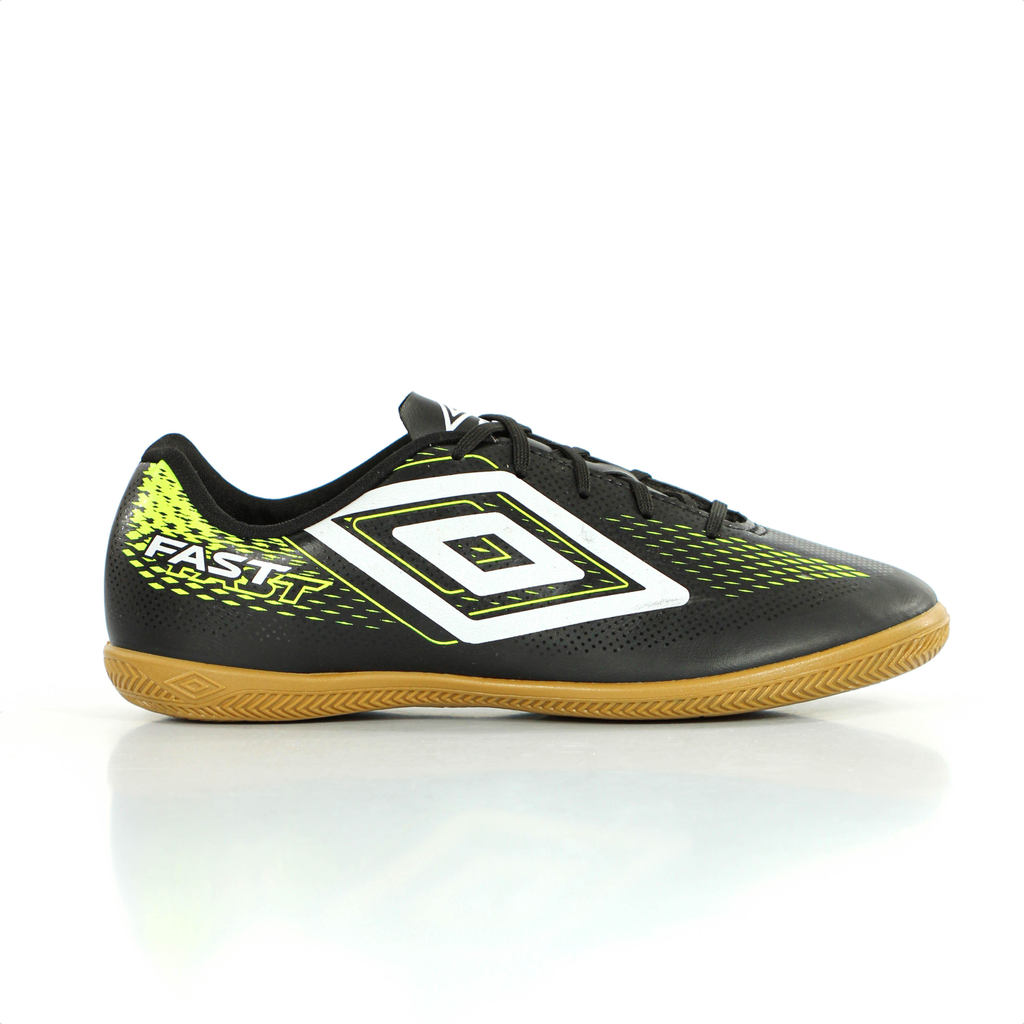 Chuteira Umbro Futsal Fast II Preto Branco e Verde Limão - Masculino
